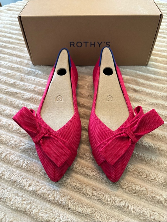Rothy's Shoes - Rothy's Fuchsia Knit Pointed Bow Flats